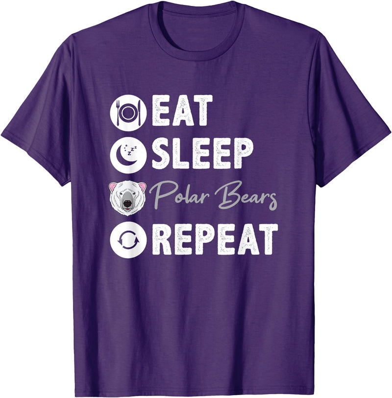Hiking Lover Design Eat Sleep Polar Bears Repeat T-Shirt - Purple