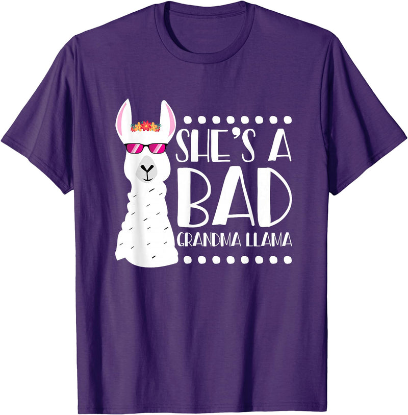 Llama - Alpaca Funny Designs Alpaca Fan Design Funny She's A Bad Grandma Llama For Women T-Shirt - Purple