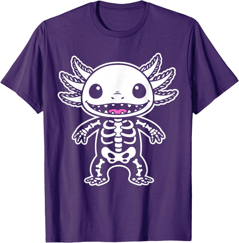 Magical and Funny Halloween Gifts Axolotl Skeleton Halloween T-Shirt - Purple