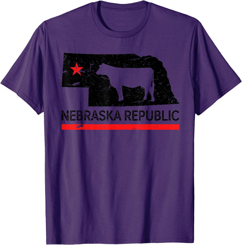 Treding T-Shirt Nebraska Republic T-Shirt Funny dairy Cow T-Shirt - Purple