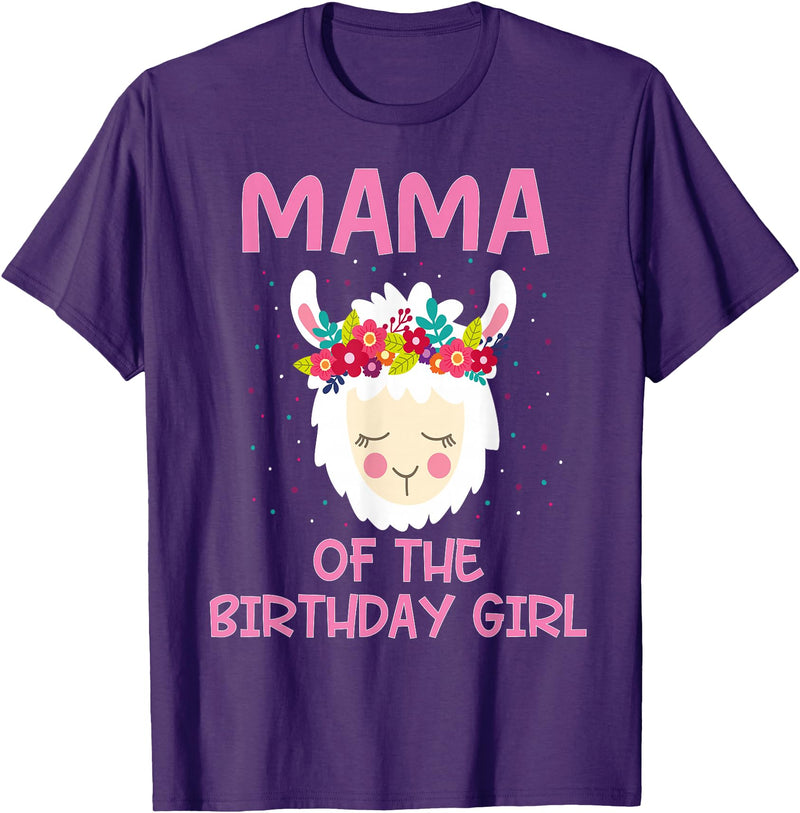 Llama Matching Birthday Party Theme Supplies Mama Of The Birthday Girl Llama First 1st Birthday Girl T-Shirt - Purple