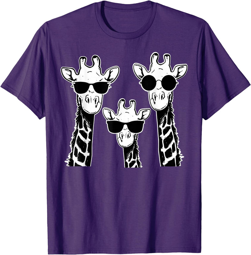 Giraffe Animal Sweet Graphic Giraffes Family with Sunglasses - Giraffe T-Shirt Small - Purple