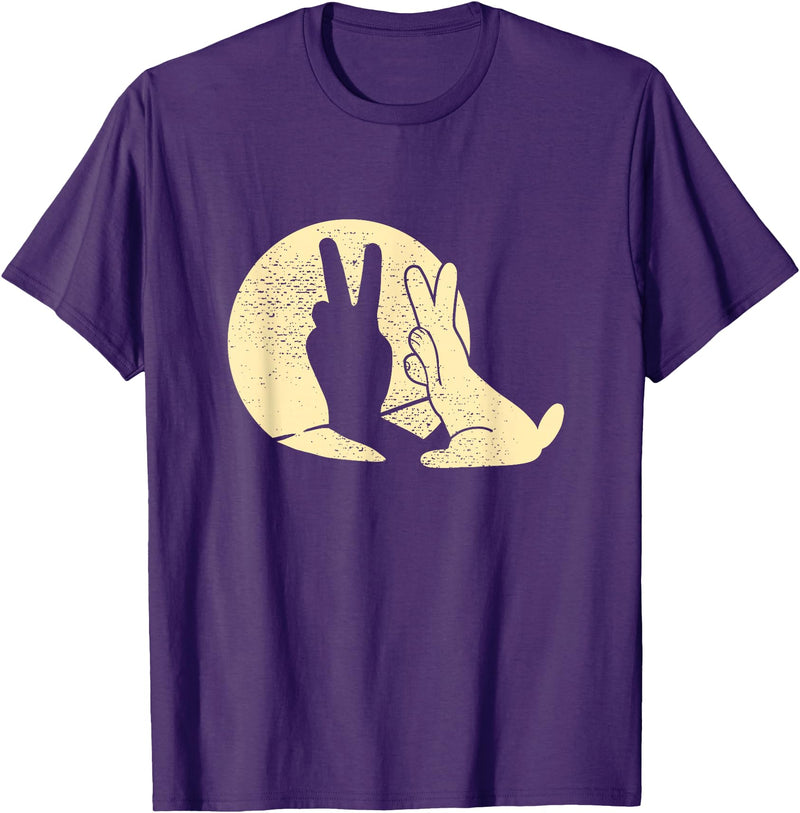 Rabbit Shadow Peace Sign T-Shirt in Purple