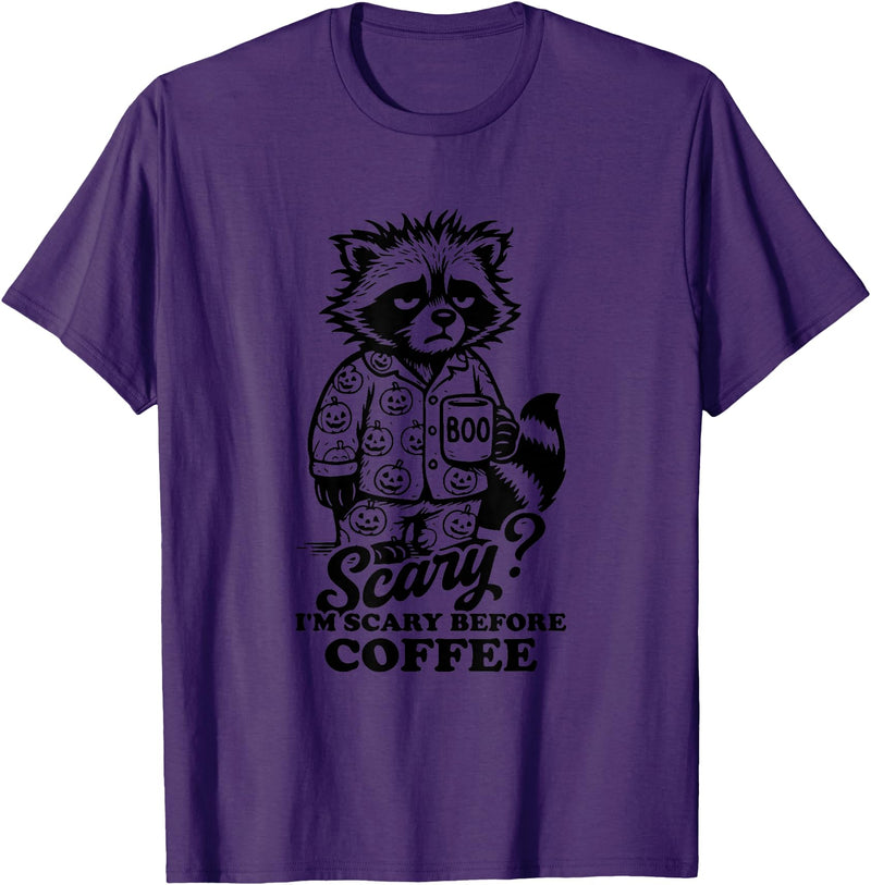 I'm scary before coffee raccoon halloween apparel I'm Scary Before Coffee T-Shirt - Purple