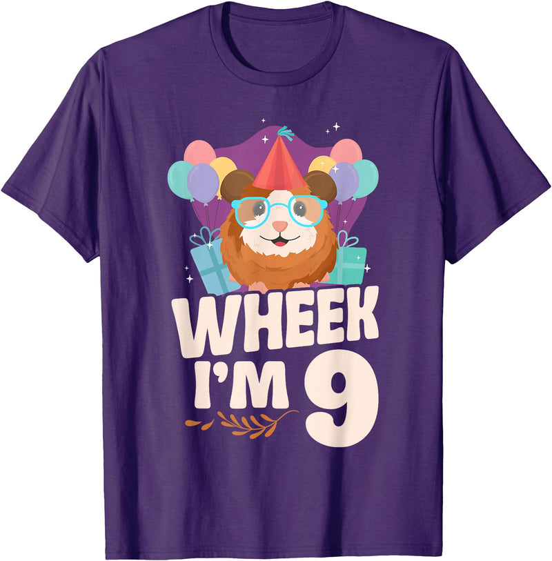 Cute Guinea Pig Lover HD0 Guinea Pig 9th Birthday Wheek I'm 9 T-Shirt - Purple