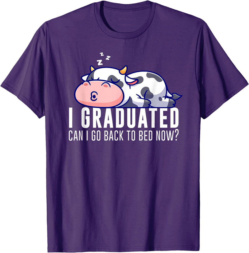 Funny Cow Lovers Graduation Party Outfit Co. Funny Cow Graduation I Graduated Can I Go Back To Bed Now T-Shirt - Purple
