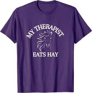 My Therapist Eats Hay Co. My Therapist Eats Hay Funny Horse Lover T-Shirt - Purple