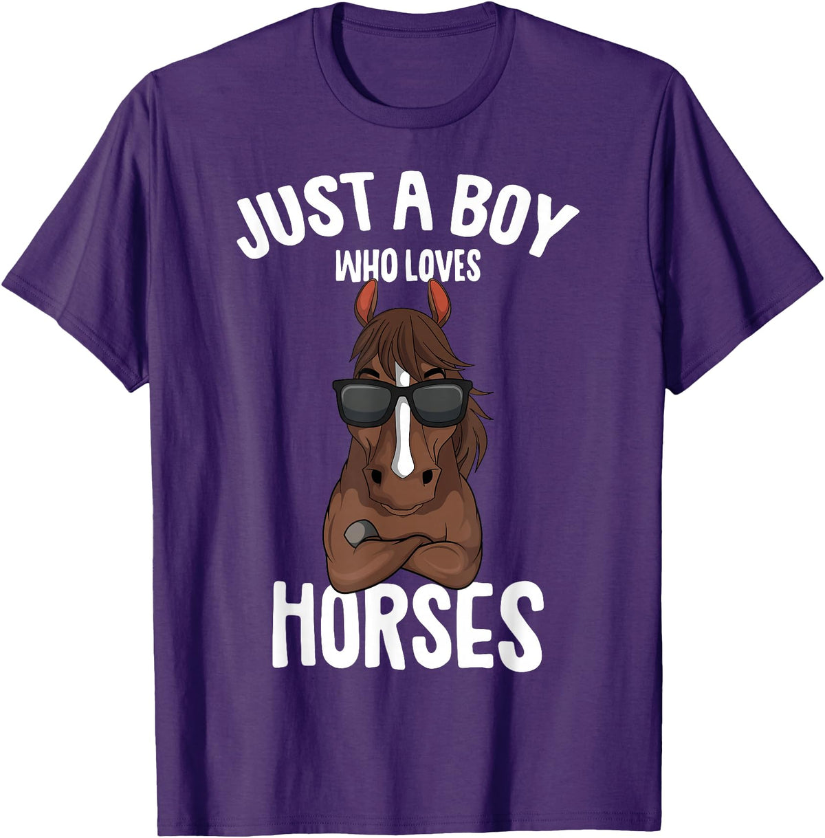 Cute Horse Owner Gifts Just a Boy who Loves Horses Equestrian Horseback Riding Kids T-Shirt - Purple
