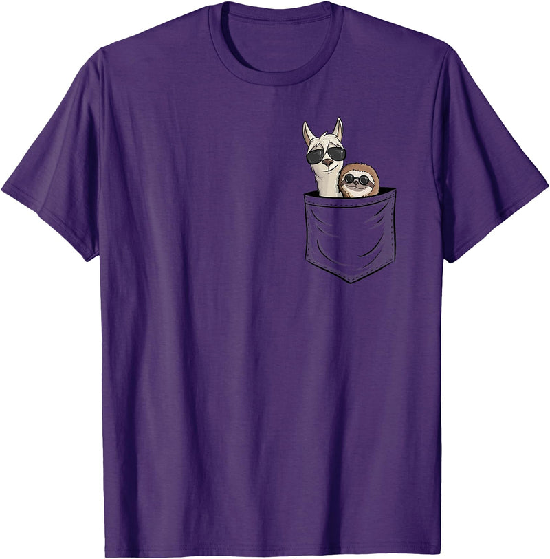 Llama Alpaca Gifts By Skizzenmonster Hipster Llama & Sloth With Sunglasses T-Shirt - Purple