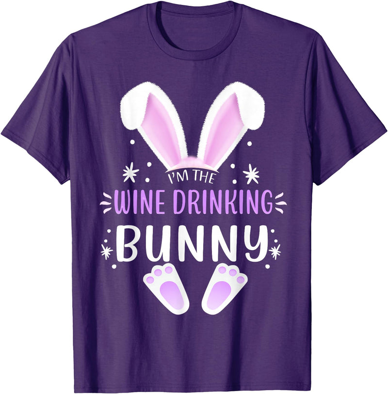 I'm the Wine Drinking Bunny Easter Day Family Matching Style T-Shirt in Purple