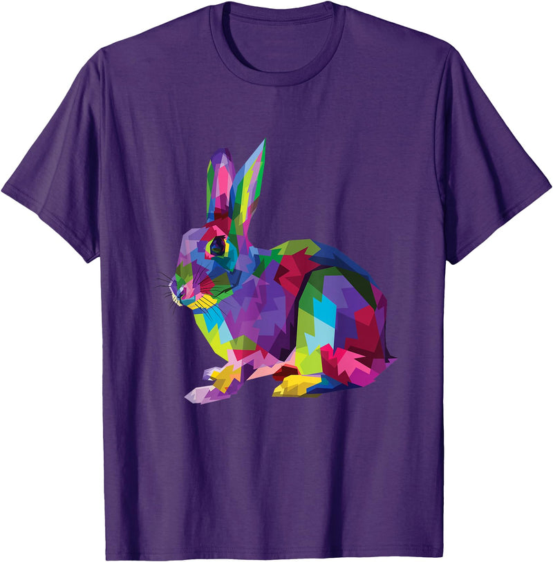 Cute Rainbow Color Bunny Vibrant Meadow Rabbit Tribute T-Shirt in Purple