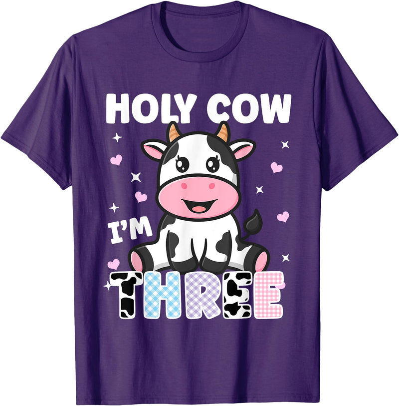 Holy Cow I'm Years Old Cow Birthday by Zynx Holy Cow I'm Three Years Old Cute Cow 3rd Birthday Party T-Shirt - Purple