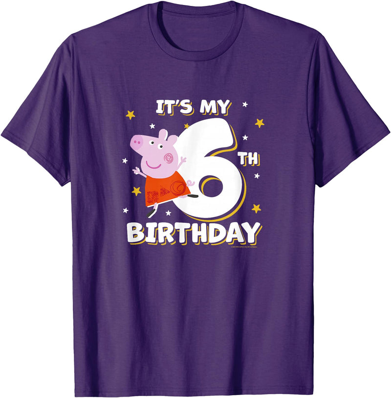 Peppa Pig It's My 6th Birthday Holiday Stars Celebration T-Shirt - Purple