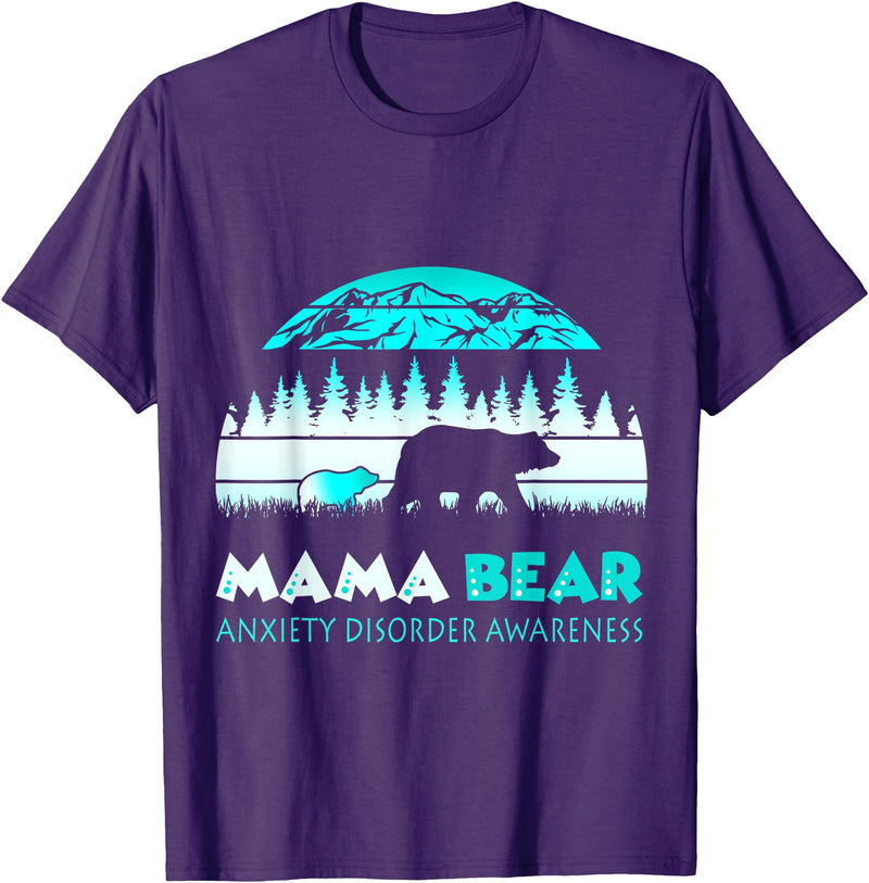 Mama Bear Retro Anxiety Disorder Awareness T-Shirt - Purple