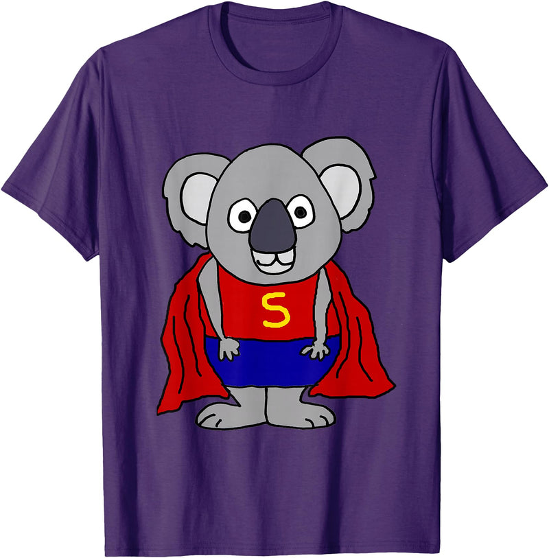 Smileteesall Funny Koala Bear Superhero Cartoon T-Shirt - Purple