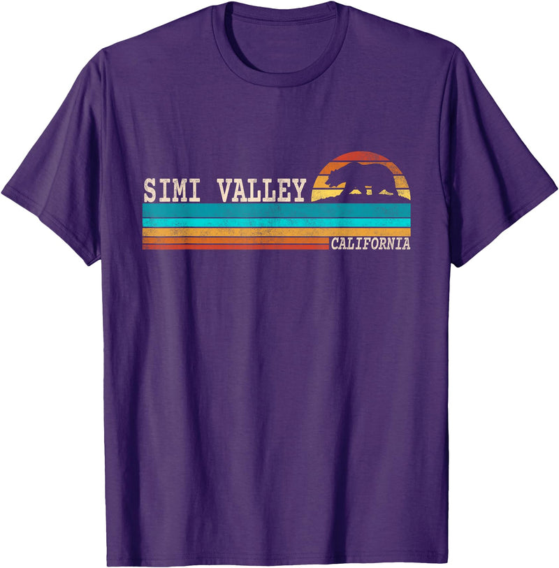 California Republic US State Bear Flag Sunset Simi Valley California State Bear Retro Sunset T-Shirt - Purple