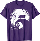 Funny Pig With Moon Halloween Tee Shirt Pig and Moon Halloween T-Shirt - Purple