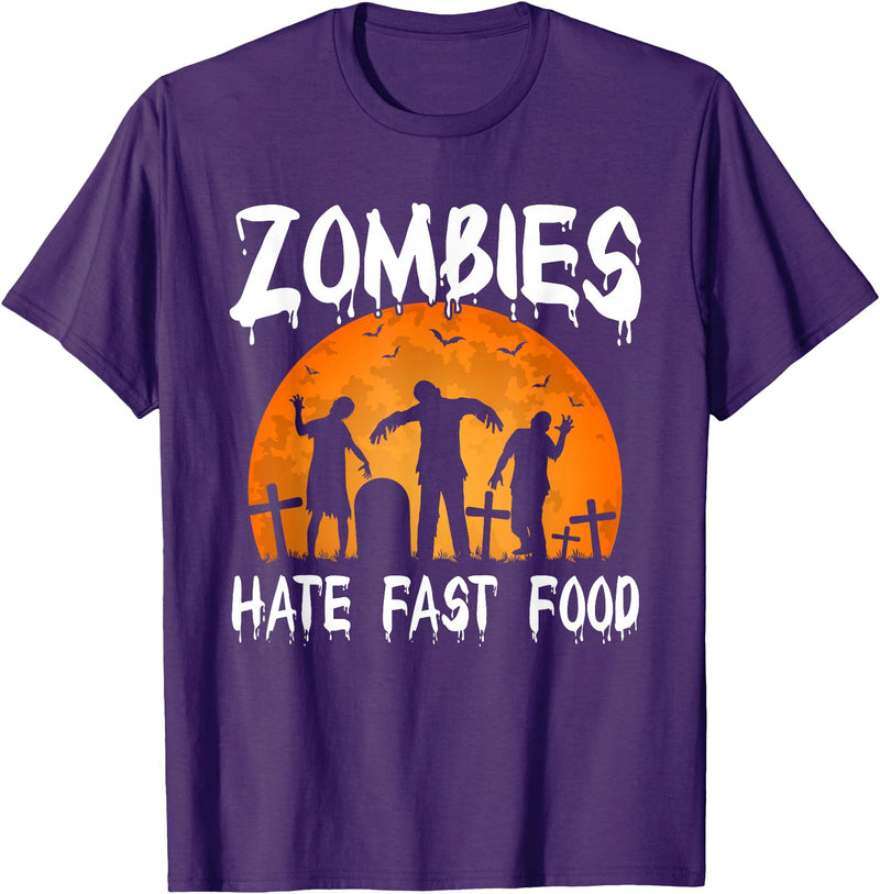 Halloween Runner Costume Gifts Zombies Hate Fast Food Party T-Shirt - Purple