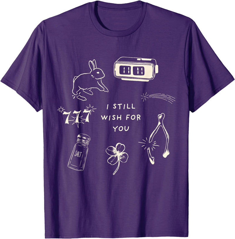 I Still Wish for You Lucky Rabbit 1111 Stars Clover Signs T-Shirt in Purple