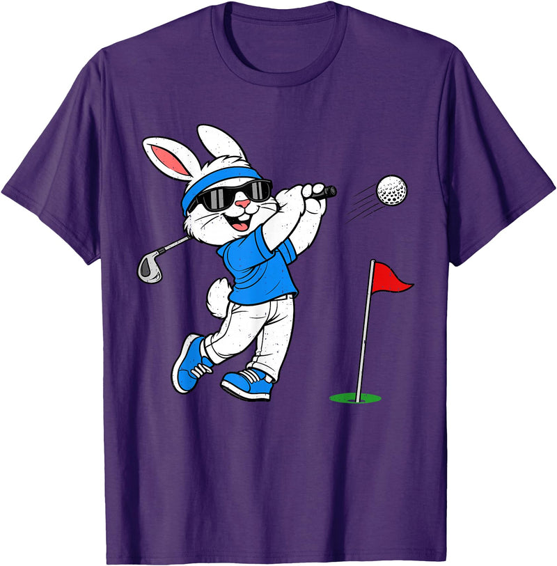 Bunny Playing Golf Golfing Rabbit Easter Sport Men Boys Kids T-Shirt in Purple