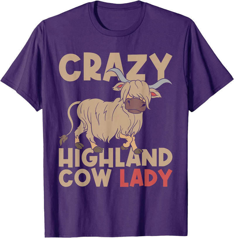 Scottish Animal Hairy Highland Cow Gift Crazy Highland Cow Lady Women Farmer Scottish Highland Cow T-Shirt - Purple