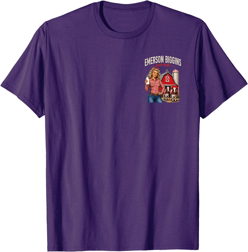 Funny Dairy Farm Milk Cow Humor Inappropriate Funny Adult Humor Emerson Biggins Innuendo Gag Gifts 2-Sided T-Shirt - Purple