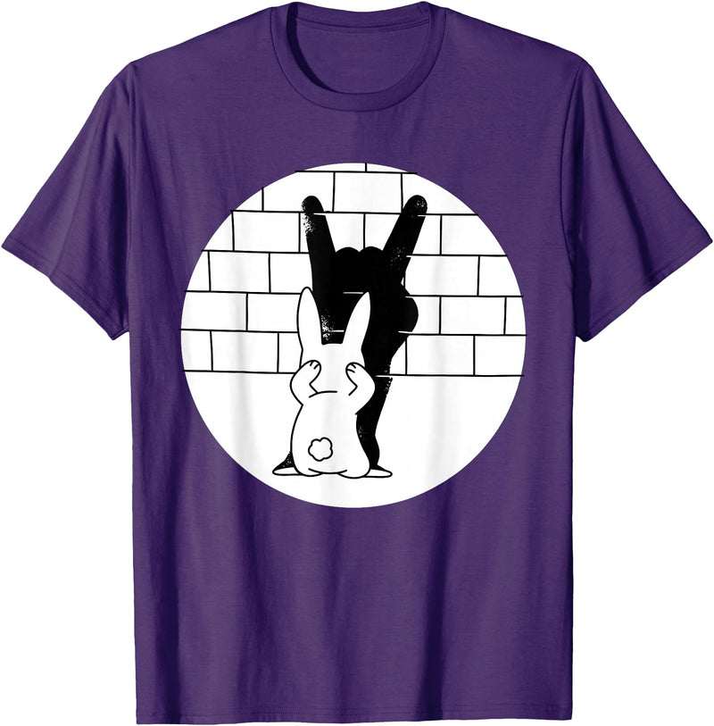 Funny Rabbit Bunny Animal Shadow Puppet T-Shirt in Purple