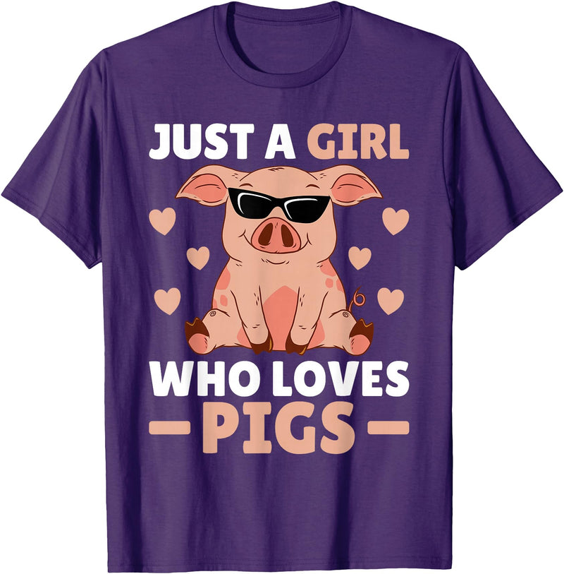 Funny Pig Clothes & Outfits For Women Girls & Kids Just A Girl Who Loves Pigs Women Pig Lovers Pig Stuff Farmer T-Shirt - Purple