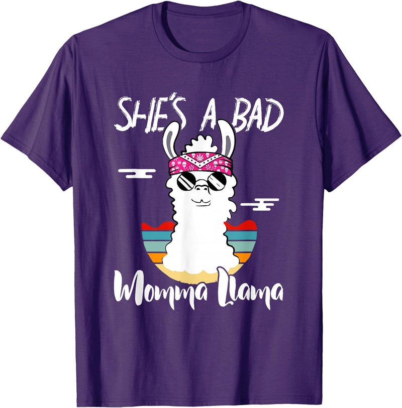 Shes a Bad Momma Llama - Mama Mom - DressedForDuty She's a Bad Momma Llama - Mama Funny - Vintage Mom Gift T-Shirt - Purple