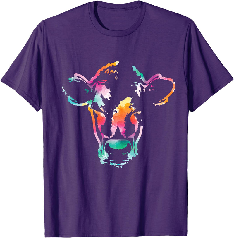 Cow Shirts & Apparel Cow Art Head Gift Watercolor T-Shirt Small - Purple