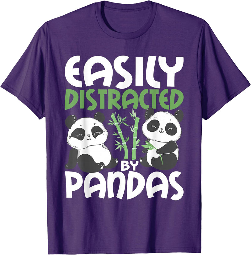 Panda Lover Shirts Easily Distracted By Pandas - Cute Kawaii Panda Bear T-Shirt - Purple