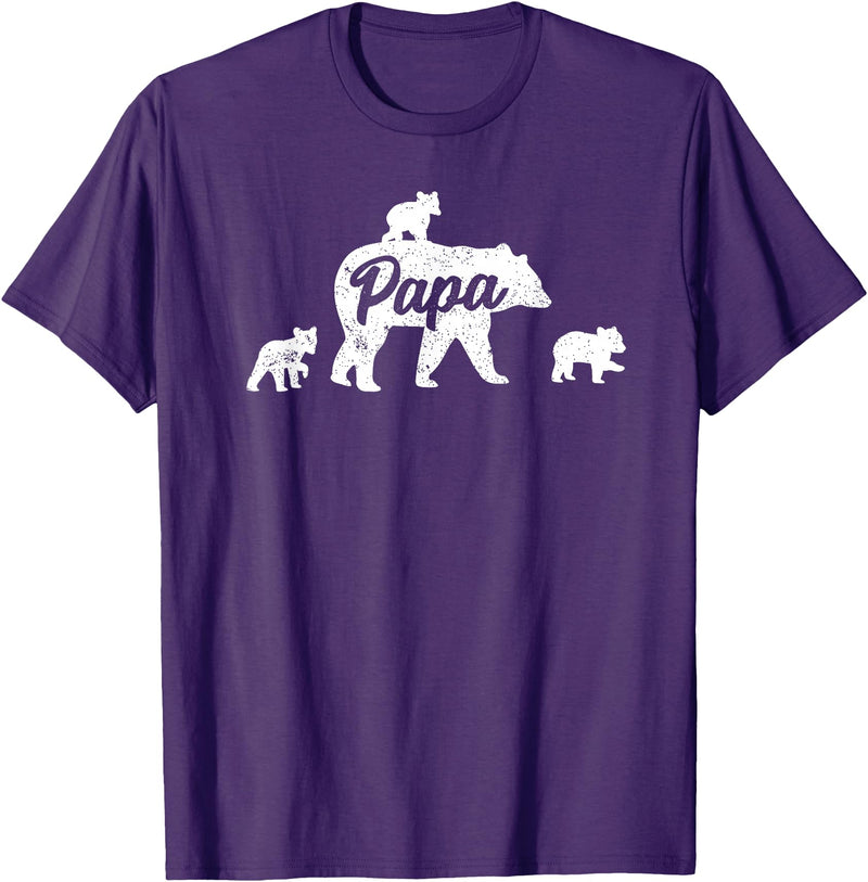 Matching Bear Family Shirt Apparel Vintage Papa Bear 3 Cubs Father's Day T-Shirt - Purple
