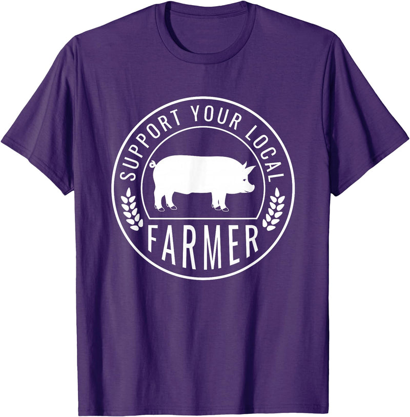 Support Farmers Farmers Market Support Your Local Pig Farmer Rancher T-Shirt - Purple