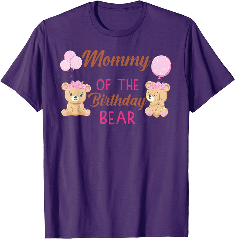 Family Birthday Bear Gifts Mommy of The Birthday for Girl Bear 1st Birthday Party Girl T-Shirt - Purple