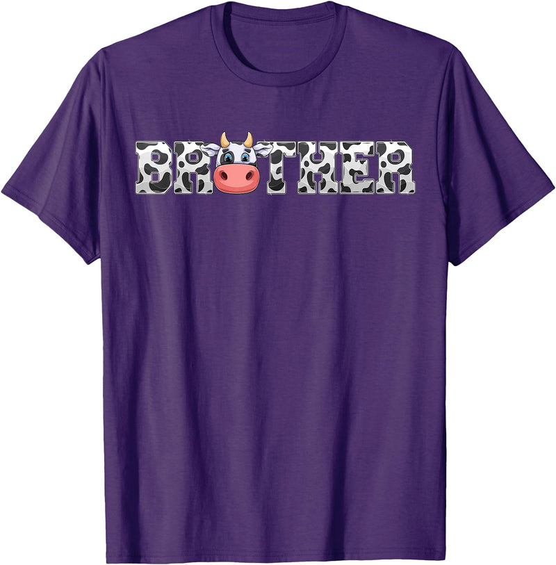 ETHRLO cow im one birthday decorations Shirts Brother Cow Print Cowboy Animal Pattern Farmer Cow Brother T-Shirt - Purple