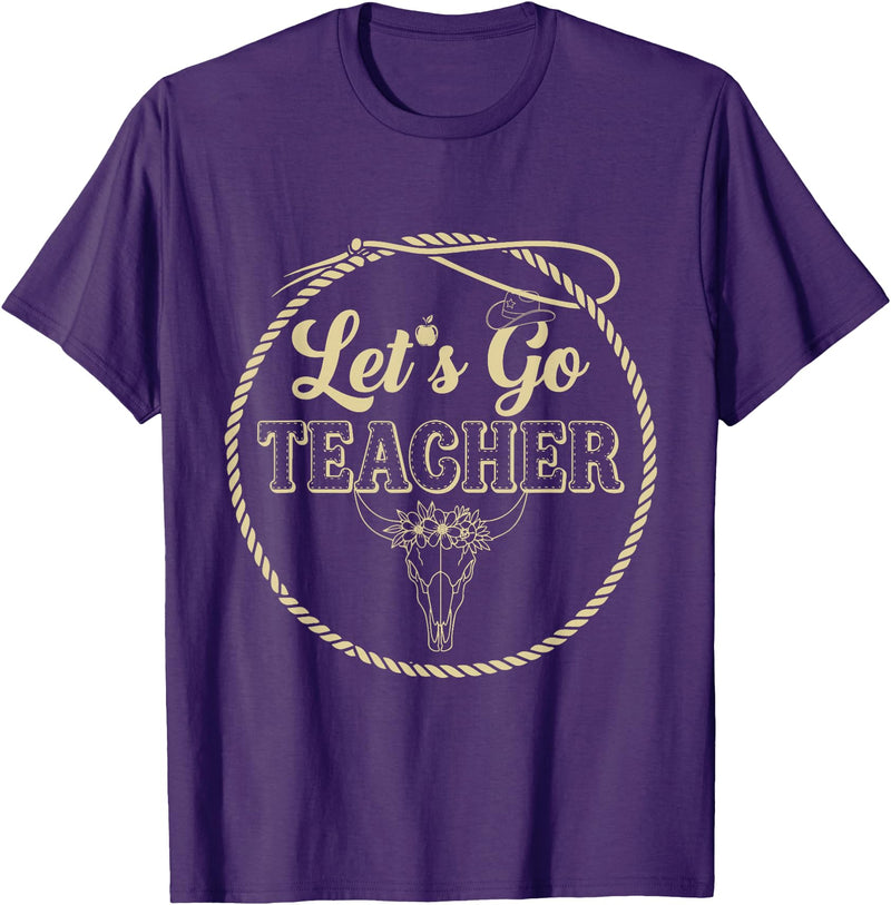 Back To School Western Gift For Teachers Students Let's Go Teacher Western Cowgirls Cow Skull Style Desert T-Shirt - Purple