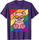 LGBTQ Flag Gay Pride Month Rainbow Pig With LGBT Glasses T-Shirt - Purple