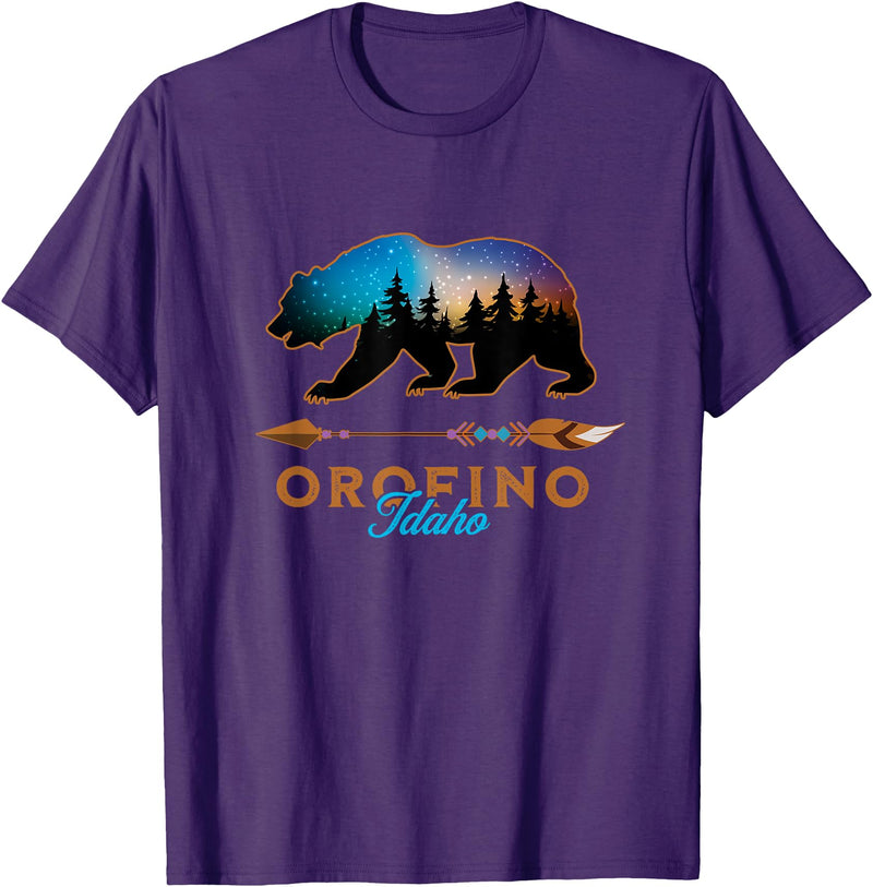 KAEDAM Graphic Art: Orofino Idaho Gifts Orofino Idaho Bear Starry Night Sky Forest Novelty Souvenir T-Shirt - Purple