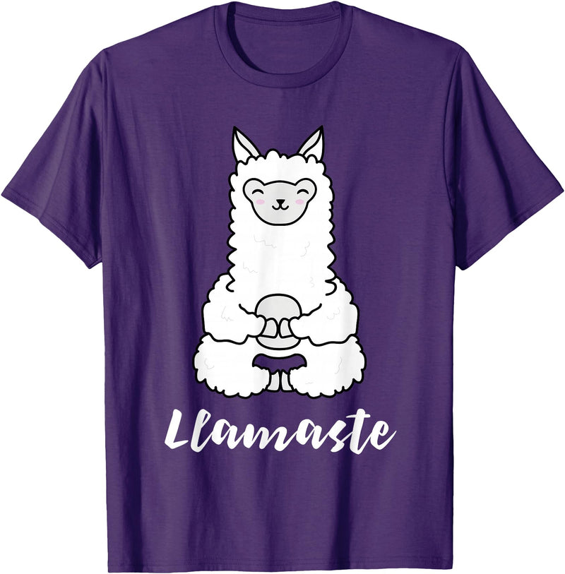 Cute Yoga Shirts - Llamaste Llamaste - Cute Yoga Lovers Gift, Adorable Llama Fitness T-Shirt - Purple