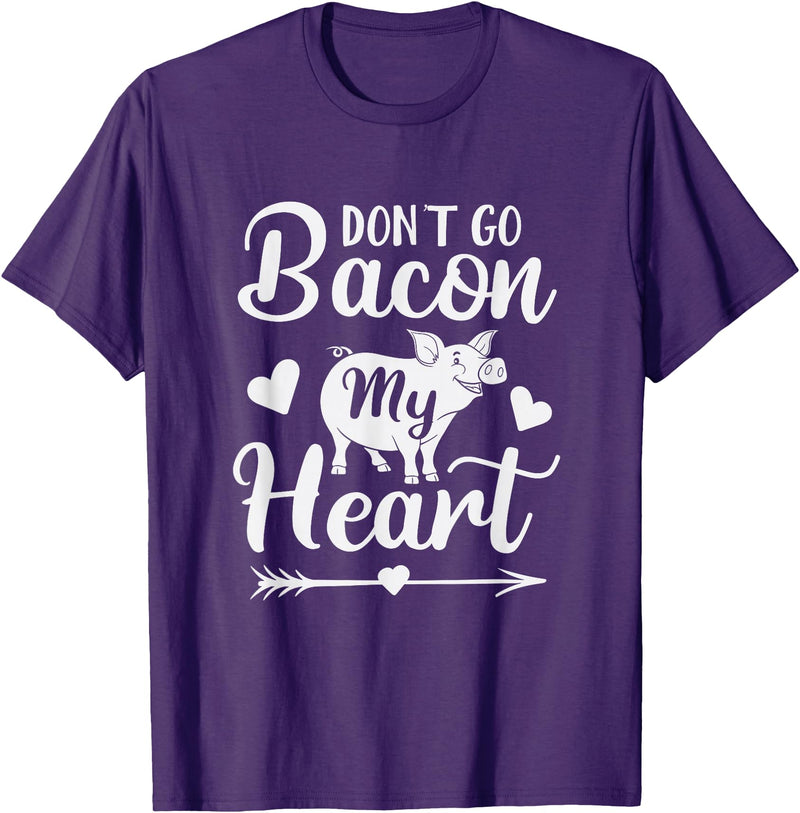 Pig Valentine Designs Don't Go Bacon My Heart Funny Valentine's Day Pig Lover T-Shirt - Purple