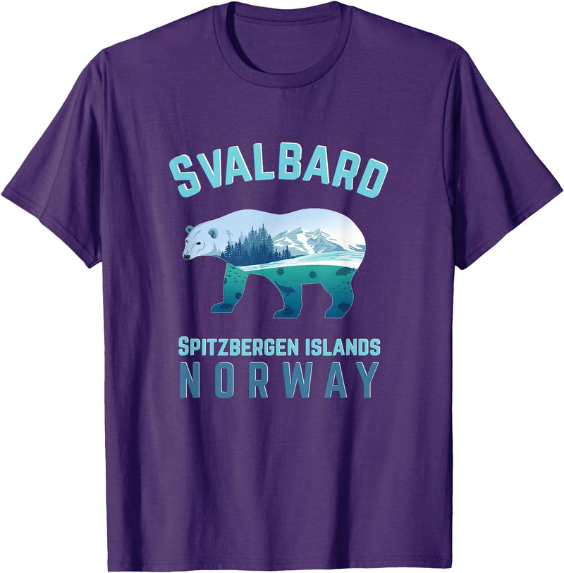 Longyearbyen am Nordkap und Spitzbergen Inseln Svalbard Spitzbergen Islands Norway Fjords with Polar Bear T-Shirt - Purple