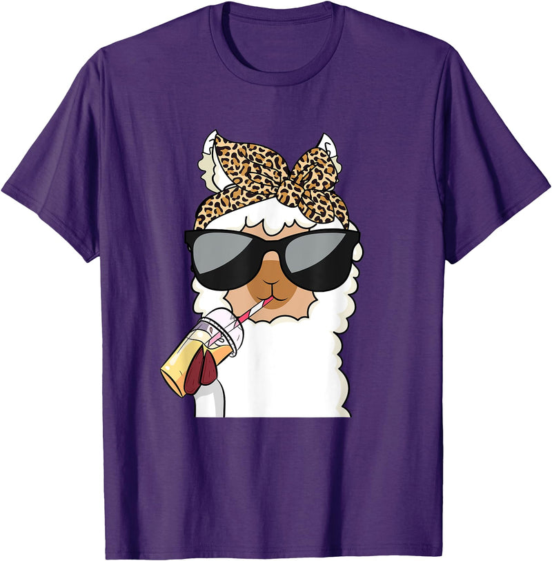 Cute Alpaca Llama Lover Llama Leopard Girls Women Alpaca Lover T-Shirt - Purple