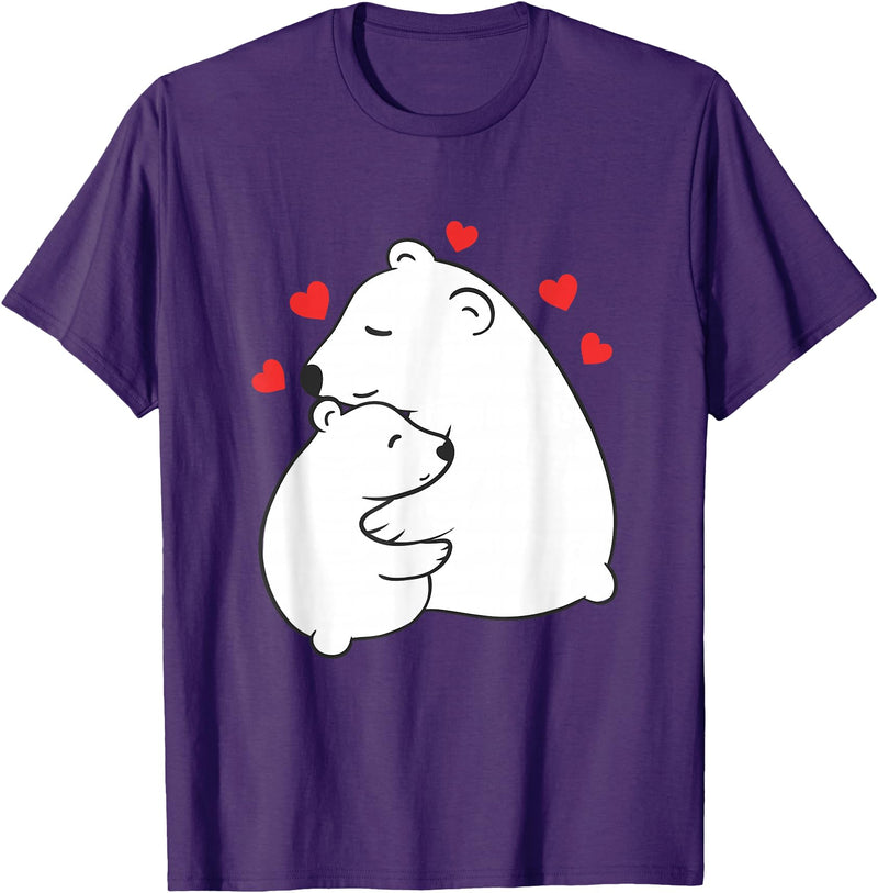 Mother's Day Clothing Gift Idea Cute Mama and Baby Polar Bear Cub Hugging Mothers Day T-Shirt - Purple