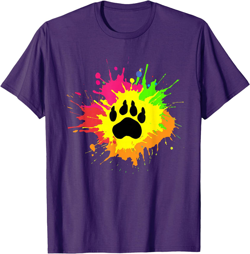 Furry Fandom Shirt by Crush Retro Furry Shirt Rainbow Bear Fursona Wolf Paw Print Gifts T-Shirt - Purple