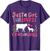 Cow Lover Gift Just a Girl Who Loves Cows and Dogs Farmer T-Shirt - Purple