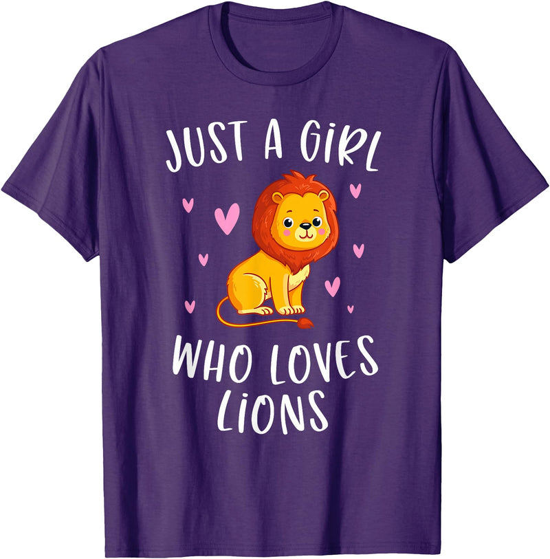 Gifts For Lion Lovers Girls Just A Girl Who Loves Lions Cute Lion Lover T-Shirt - Purple