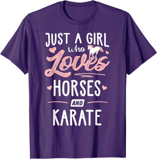 Horses Memme Just A Girl Who Loves Horses And Karate Horse Lover T-Shirt - Purple