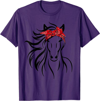 Horse Bandana Tee For Women Girls Tee Horse Bandana Tee for Horseback Riding Horse Lover T-Shirt - Purple