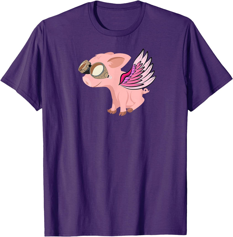 RWS235 When Pigs Fly, Flying Pig T-shirt T-Shirt - Purple