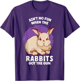 Ain't No Fun When the Rabbits Got the Gun Jumpy Rabbits T-Shirt in Purple